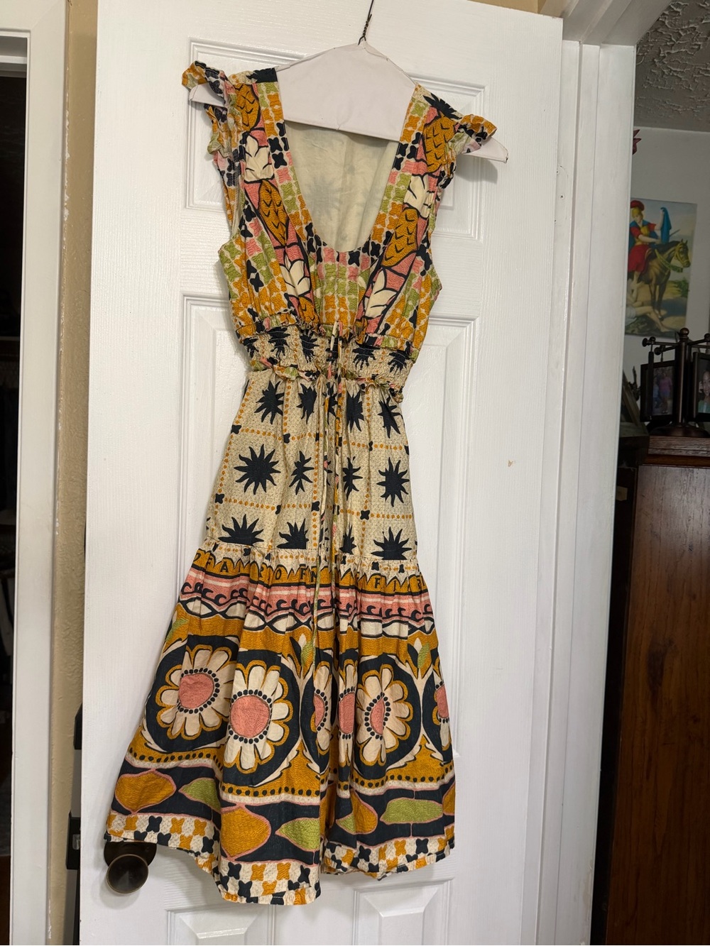 FARM for Anthropologie Rio Ocean Tapestry Sleeveless Maxi Dress size petite XS